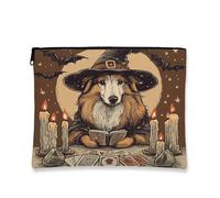 Borsa per il trucco con cane da pastore delle Shetland di Halloween, 17,8 x 22,8 cm, per viaggio, divertente e spaventoso strega, pipistrello, trousse per cosmetici da donna, regalo per tarocchi