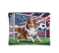 Borsa per il trucco con cane da pastore delle Shetland, divertente borsa da viaggio per donne e ragazze, piccola borsa portatile in tela con cerniera per animali domestici, 17,8 x 22,9 cm