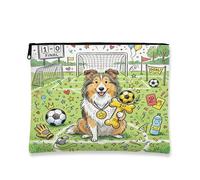 Borsa per il trucco con cane da pastore delle Shetland, graziosa borsa da viaggio per donne e ragazze, organizer portatile con cerniera in tela piccola 17,8 x 22,9 cm