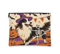 Borsa per il trucco con cane da pastore delle Shetland Shetland, 17,8 x 22,8 cm, per borsa da viaggio, borsa da viaggio spaventosa con teschio horror zucca, regalo per donne, scheletro, portatile, in