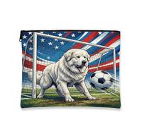 Borsa per il trucco con cane dei Pirenei, divertente borsa da viaggio per donne, regali per ragazze, organizer portatile con cerniera in tela piccola 17,8 x 22,9 cm