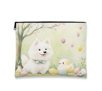 Borsa per il trucco con cane e pulcino, borsa da viaggio per cosmetici pasquale giocosa per donne, organizer portatile in tela con cerniera 17,8 x 23,