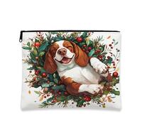 Borsa per il trucco con cane felice, astuccio da viaggio per donne, grazioso organizer in tela con cerniera, borsa da toilette per la cura della pelle delle vacanze, 17,8 x 22,9 cm