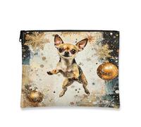 Borsa per il trucco con cane festivo, borsa artistica per cosmetici con chihuahua per le vacanze, borsa portatile piccola con cerniera, borsa da toilette invernale per la cura della pelle, 17,8 x 22,9
