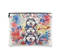 Borsa per il trucco con cane husky 250 anni, 4 luglio, borsa da viaggio floreale per donne, regali per ragazze, organizer portatile americano in tela con cerniera, 17,8 x 22,9 cm