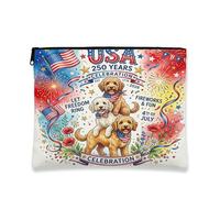 Borsa per il trucco con cane Labradoodle 250 anni, 4 luglio, borsa da viaggio floreale per donne, regali per ragazze, organizer portatile americano in tela con cerniera, 17,8 x 22,9 cm