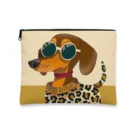 Borsa per il trucco con cane leopardato, grazioso astuccio da viaggio per cosmetici, da donna, portatile, in tela, con cerniera, per amanti degli animali, Beige, 7x9 Inch, Cane