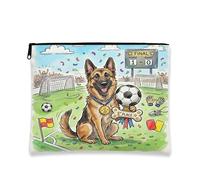 Borsa per il trucco con cane Malinois belga da calcio, carino cartone animato, borsa da viaggio per donne, piccola borsa portatile in tela con cerniera, borsa da toeletta per animali domestici, 17,8 x