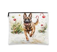 Borsa per il trucco con cane natalizio, borsa per cosmetici per le vacanze ad acquerello, per donne, organizer portatile in tela con cerniera, borsa da toilette invernale con animali, 17,8 x 22,9