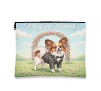 Borsa per il trucco con cane Papillon, borsa da viaggio per matrimonio, con motivo floreale, per donne, regali per ragazze, organizer portatile con cerniera in tela piccola per animali domestici, 17,8