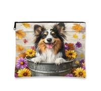 Borsa per il trucco con cane pastore delle Shetland, borsa da viaggio per donne, regali per ragazze, organizer portatile con cerniera in tela piccola, 17,8 x 22,9 cm