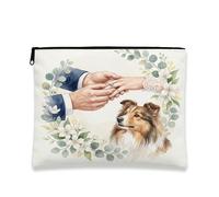 Borsa per il trucco con cane pastore delle Shetland, borsa da viaggio romantica per matrimonio per donne e ragazze, piccola borsa portatile in tela con cerniera, borsa da toeletta per animali