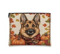 Borsa per il trucco con cane pastore tedesco autunnale, 17,8 x 22,8 cm, borsa da viaggio, borsa per cosmetici con stampa vintage autunnale con foglie d'acero e zucca, regalo per donne, organizer
