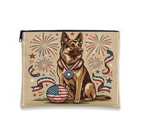 Borsa per il trucco con cane pastore tedesco, borsa da viaggio vintage per donne, piccola borsa portatile in tela con cerniera, borsa da toilette 4 luglio, 18 x 22 cm