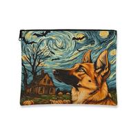 Borsa per il trucco con cane pastore tedesco di Halloween, 17,8 x 22,9 cm, borsa da viaggio, divertente horror zucca, trousse per cosmetici, per donne, case infestate, organizer portatile in tela con
