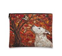Borsa per il trucco con cane Pitbull, borsa da viaggio per cosmetici in vetro colorato autunnale, per donne e ragazze, organizer portatile con cerniera per animali domestici, 17,8 x 22,9 cm