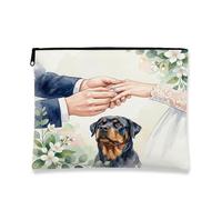Borsa per il trucco con cane Rottweiler, borsa da viaggio romantica per matrimonio, per donne e ragazze, piccola borsa portatile in tela con cerniera, borsa da toeletta per animali domestici, 17,8 x
