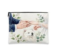 Borsa per il trucco con cane Samoiedo, borsa da viaggio romantica per matrimonio per donne e ragazze, organizer portatile in tela con cerniera, borsa da toeletta per animali domestici, 17,8 x 22,9 cm