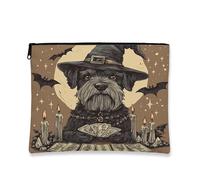 Borsa per il trucco con cane Schnauzer di Halloween, 17,8 x 22,8 cm, per viaggio, divertente e spaventoso strega, pipistrello, trousse per cosmetici, regalo per donne, tarocchi streghe, organizer