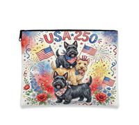 Borsa per il trucco con cane Scottish Terrier 250 anni, 4 luglio, borsa da viaggio floreale per donne, regali per ragazze, organizer portatile americano in tela con cerniera, 17,8 x 22,9 cm