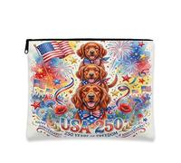 Borsa per il trucco con cane Setter irlandese 250 anni, 4 luglio, borsa da viaggio floreale per donne, regali per ragazze, organizer portatile americano in tela con cerniera, 17,8 x 22,9 cm