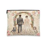 Borsa per il trucco con cane Shih Tzu, borsa da viaggio di lusso floreale per matrimonio, borsa da viaggio per donne, piccola borsa portatile in tela con cerniera, borsa da toeletta per animali