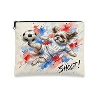 Borsa per il trucco con cane Shih Tzu, borsa da viaggio per cosmetici ad acquerello per donne e ragazze, piccola borsa portatile in tela con cerniera, borsa da toeletta per animali domestici, 17,8 x