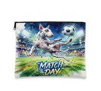 Borsa per il trucco con cane Soccer Bull Terrier, borsa da viaggio per cosmetici con campo da calcio ad acquerello, borsa da viaggio per donne e ragazze, organizer portatile con cerniera per animali