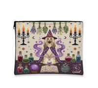 Borsa per il trucco con cane strega afgano di Halloween, 17,8 x 22,8 cm, per borsa da viaggio, borsa da viaggio in stile retrò, divertente astuccio per cosmetici magici da donna, spettrale, portatile