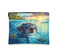 Borsa per il trucco con cane tedesco a pelo metallico, divertente borsa da viaggio per donne e ragazze, piccola borsa portatile in tela con cerniera, borsa da toeletta per animali domestici, 17,8 x