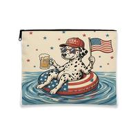 Borsa per il trucco con cane USA, borsa per cosmetici vintage retrò dalmata per feste in piscina per l'estate, organizer da viaggio portatile in tela con cerniera 17,8 x 2