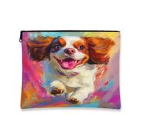 Borsa per il trucco con cane vivace, borsa da viaggio artistica colorata per donne, custodia portatile con cerniera, perfetta per l'estate e gli amanti degli animali, 17,8 x 22,9 cm