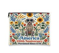 Borsa per il trucco con cane Weimaraner 250 anni, estetica floreale, borsa da viaggio per donne, regali per ragazze, piccola tela portatile patriottica con cerniera, 17,8 x 22,9 cm