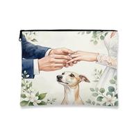 Borsa per il trucco con cane Whippet, borsa da viaggio romantica per matrimonio, per donne e ragazze, piccola borsa portatile in tela con cerniera, borsa da toeletta per animali domestici, 17,8 x 22,9
