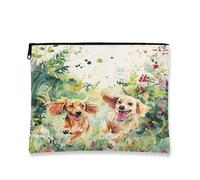 Borsa per il trucco con cani ad acquerello, borsa da viaggio per cosmetici, arte floreale, organizer portatile in tela con cerniera, regalo per amanti degli animali primaverili, 17,8 x 22,9