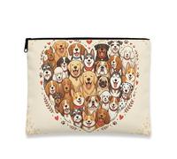 Borsa per il trucco con cani carini, astuccio da viaggio per cosmetici da donna, organizer portatile in tela con cerniera, perfetto per gli amanti degli animali, Beige, 7x9 Inch, Cani