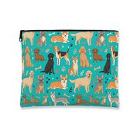 Borsa per il trucco con cani carini, borsa da viaggio per cosmetici da donna, organizer portatile in tela con cerniera, regalo estivo per amanti degli animali, Turchese, 7x9 Inch, Cani