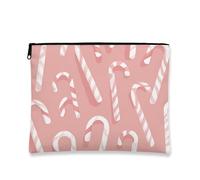 Borsa per il trucco con canna di zucchero, borsa da viaggio per cosmetici da donna, piccola borsa portatile con cerniera, borsa da toilette natalizia per la cura della pelle, Pesca, 7x9 Inch, Candy