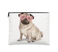 Borsa per il trucco con carlino per occhiali da sole a forma di cuore, graziosa illustrazione di animali, borsa da viaggio per cosmetici, organizer portatile in tela con cerniera, regalo per gli