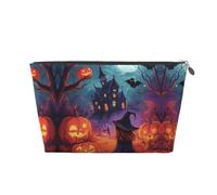 Borsa per il trucco con castello di zucca di Halloween, trousse da viaggio per articoli da toeletta da donna, borsa per il trucco in pelle, borsa organizer per il trucco, graziosa borsa per il trucco