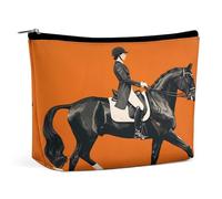 Borsa per il trucco con cavaliere su cavallo nero, organizer da viaggio per articoli da toilette, pochette cosmetica per donna, regalo di compleanno per mamma, ragazze, donne e sorelle.