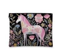 Borsa per il trucco con cavallo magico, borsa per il trucco da viaggio per le donne, custodia portatile glamour in tela, regalo per festival, borsa da toilette per la cura della pelle, pesca, 7x9 Inch