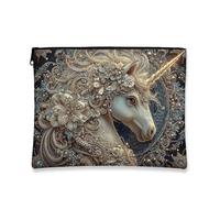 Borsa per il trucco con cavallo magico, elegante borsa da viaggio floreale per donne, borsa portatile grande in tela con cerniera, regalo per festival per la cura della pelle borsa da toilette
