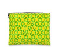 Borsa per il trucco con cerchi gialli, borsa da viaggio moderna con motivo verde per donne, organizer portatile in tela con cerniera, borsa da toilette estiva per la cura della pelle, Giallo, 7x9 Inch