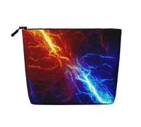 Borsa per il trucco con cerniera, borsa da viaggio per cosmetici da donna, con fuoco, fiamma e rosso blu