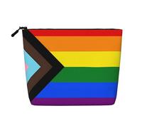Borsa per il trucco con cerniera, borsa per cosmetici da viaggio con bandiera LGBT Pride, arcobaleno e progresso gay, per donne