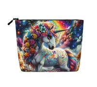 Borsa per il trucco con cerniera, graziosa borsa da viaggio con unicorni, arcobaleno, farfalle e fiori, per donne