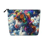Borsa per il trucco con cerniera, graziosa borsa da viaggio con unicorni, arcobaleno, farfalle e fiori, per donne