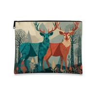 Borsa per il trucco con cervo colorato, borsa da viaggio per cosmetici geometrica con saggezza della foresta per donne, piccola borsa portatile in tela con cerniera, organizer regalo per festival