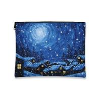 Borsa per il trucco con cielo notturno invernale, borsa da viaggio per cosmetici da donna, piccola borsa portatile in tela con cerniera, borsa da toilette per la cura della pelle delle vacanze, Blu